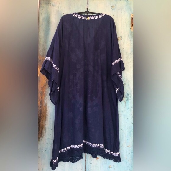 Very boho Ruby YaYa navy & white beach dress/cover up with braided embroidery - Picture 9 of 16